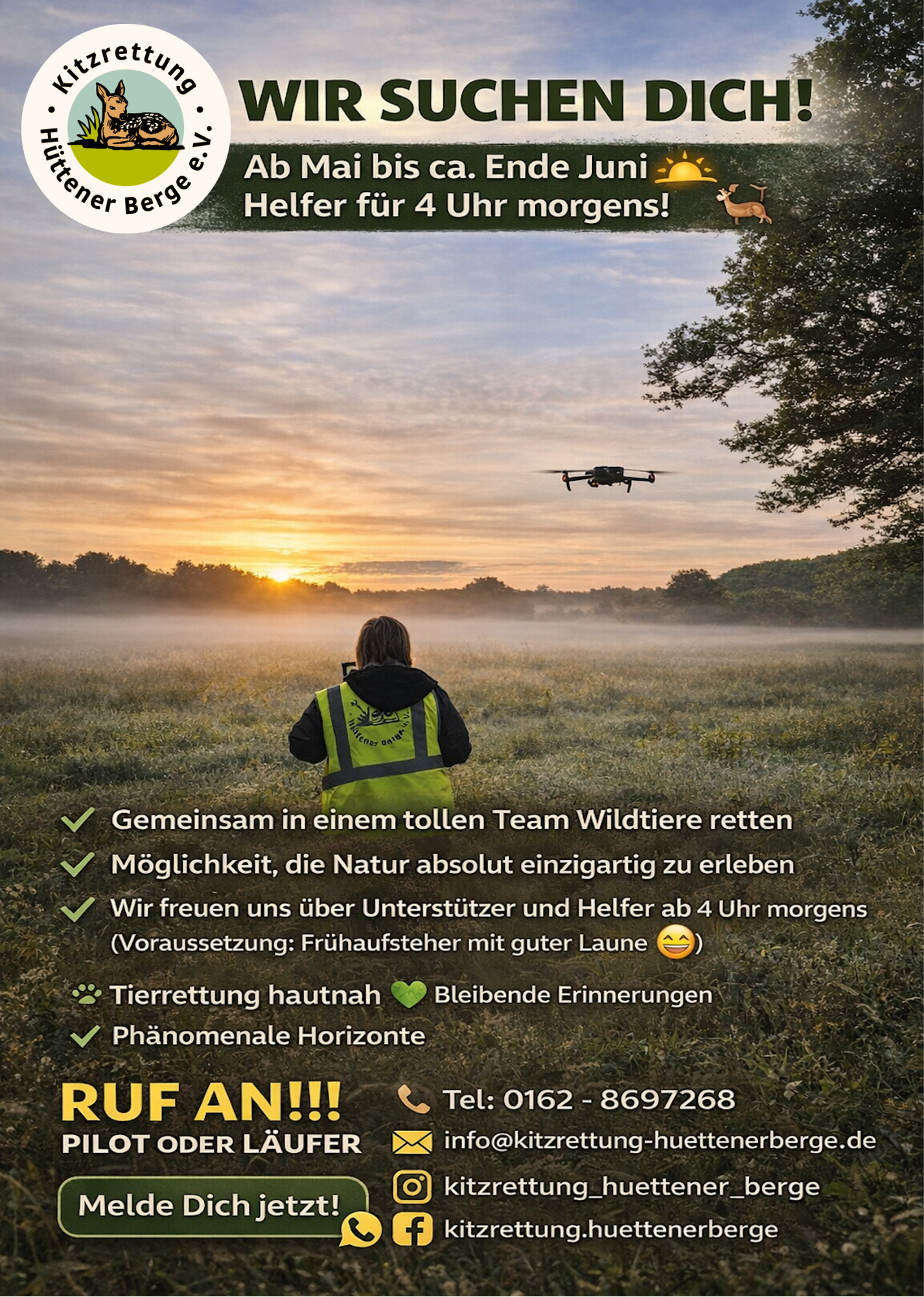 Flyer: Wir suchen dich! Helfer für die Kitzrettung gesucht